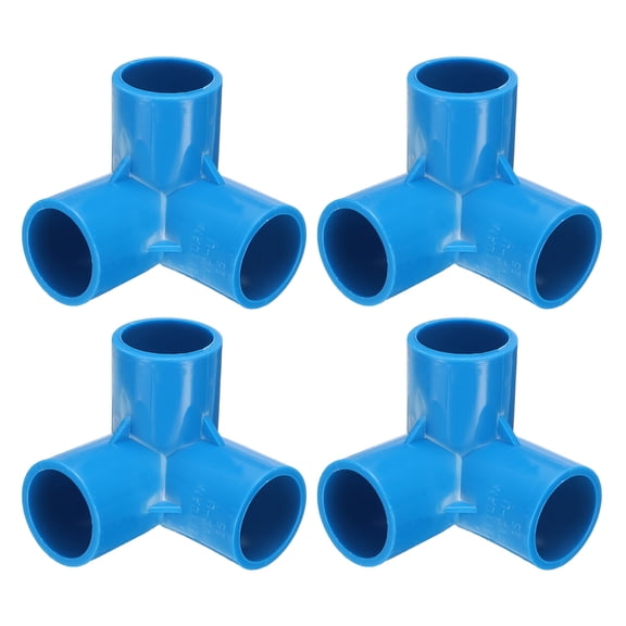 Uxcell 3 Way Pipe Fittings, 3/4 Inch Furniture Grade Elbow Pipe Connector, 90 Degree Elbow Side Outlet Fittings for Build Furniture DIY Garden Shelves (4 Pack), Blue