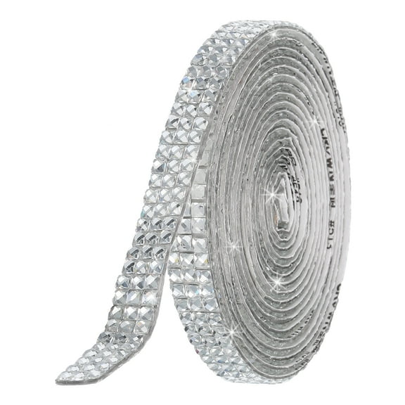 Uxcell 3 Yard 12mm Self Adhesive Crystal Rhinestone Ribbon 3 Row Square Diamond Stickers for Crafts Project, Cars White
