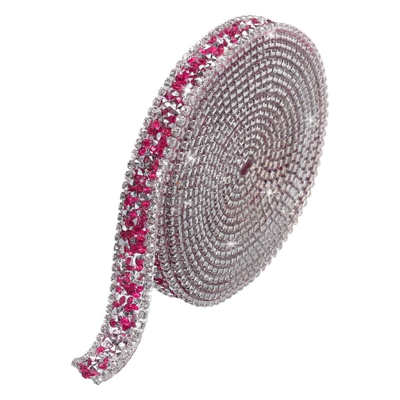 Uxcell 3 Yards 15mm Crystal Rhinestone Diamond Hotfix Ribbon Bling Rhinestones Trim Pink