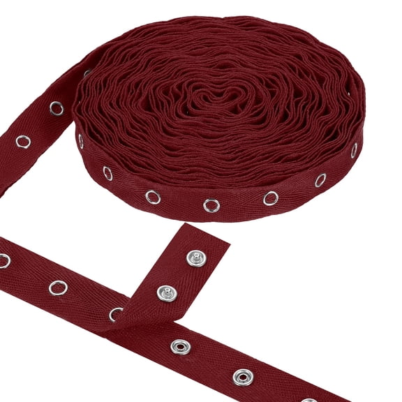 Uxcell 3 Yards Metal Snap Tape for Sewing by Yards Snap Buttons for Clothes, Metal Button Tape Ribbon Cotton Sew on Snaps Strips Fastener for Clothing, 0.78" Width, Dark Red