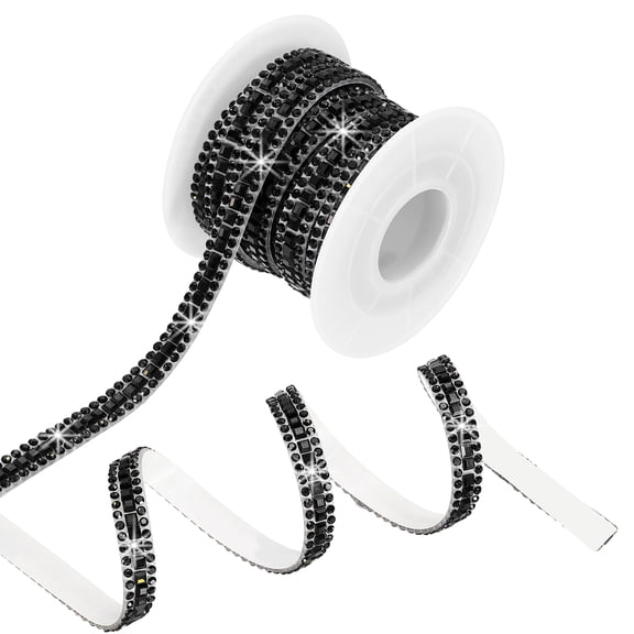 Uxcell 3 Yards x 0.3 Inch Rhinestone Ribbon, Self Adhesive Rhinestone Strips Bling Crystal Diamond Stickers Tape Glitter Wrap Roll for DIY Art Craft Car Decor, Black