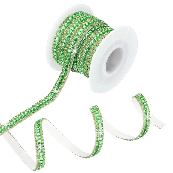 Uxcell 3 Yards x 0.3 Inch Rhinestone Ribbon, Self Adhesive Rhinestone Strips Bling Crystal Diamond Stickers Tape Glitter Wrap Roll for DIY Art Craft Car Decor, Green