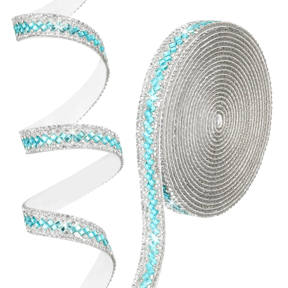 Uxcell 3 Yards x 0.5 Inch Rhinestone Ribbon, Self Adhesive Rhinestone Strips Bling Crystal Diamond Stickers Tape Glitter Wrap Roll for DIY Art Craft Car Decor, Lake Blue