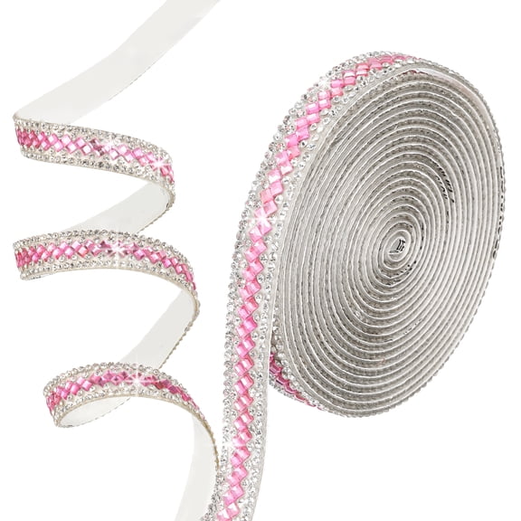 Uxcell 3 Yards x 0.5 Inch Rhinestone Ribbon, Self Adhesive Rhinestone Strips Bling Crystal Diamond Stickers Tape Glitter Wrap Roll for DIY Art Craft Car Decor, Pink