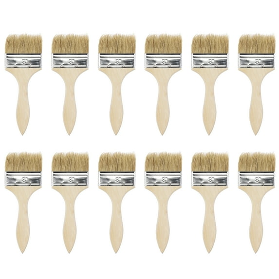 Uxcell 3 inch Natural Bristle Flat Edge with Wood Handle Paint Brush 12 Pack