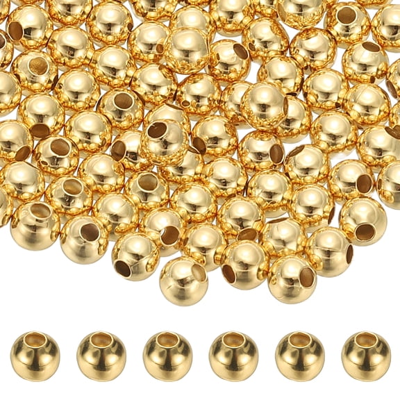 Uxcell 3 mm Spacer Beads, 100 Pcs Metal Charm Loose Disc Round Slider Stopper Bead Spacers for Bracelet, Gold Tone