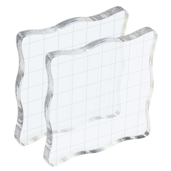Uxcell 3" x 3" Acrylic Stamp Block Clear Stamping Block with Grid Lines Decorative Mounting Blocks Wave, 2 Pack