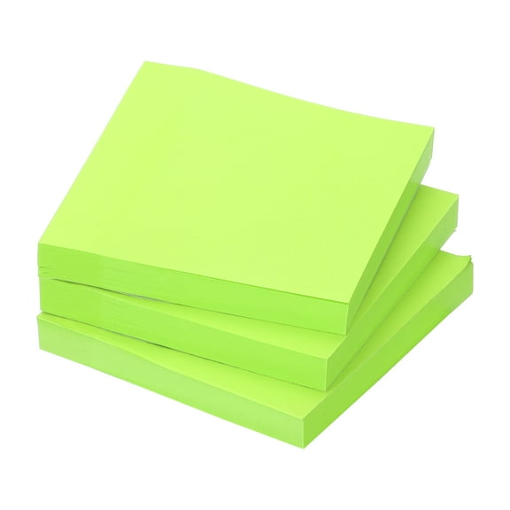 Uxcell 3" x 3" Fluorescent Sticky Notes, Self-Stick Note Pads 100 Sheets/Pad, Green, 3 Pack