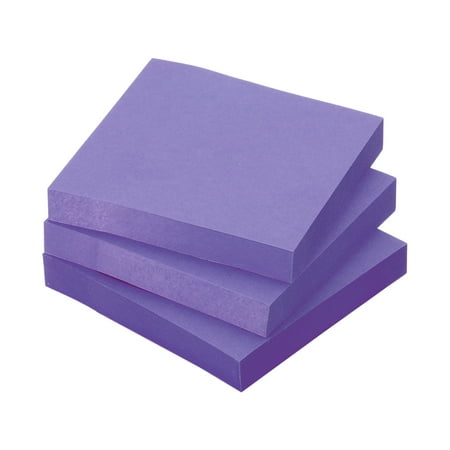 Uxcell 3" x 3" Fluorescent Sticky Notes, Self-Stick Note Pads 100 Sheets/Pad, Purple, 3 Pack