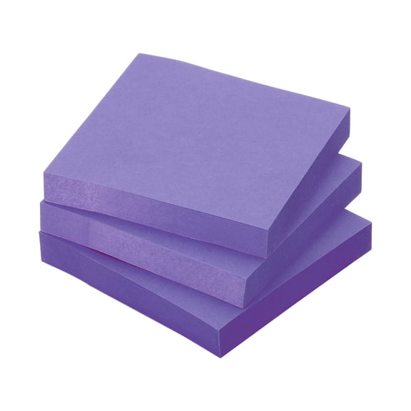 Uxcell 3" x 3" Fluorescent Sticky Notes, Self-Stick Note Pads 100 Sheets/Pad, Purple, 3 Pack