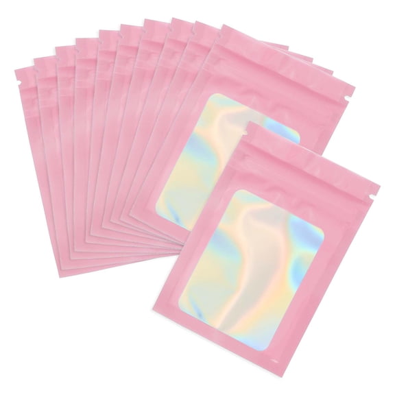 Uxcell Foil Pouch Bags with Clear Window Resealable Sample Bag for Candy and Jewelry Pink 3 x 4 Inch