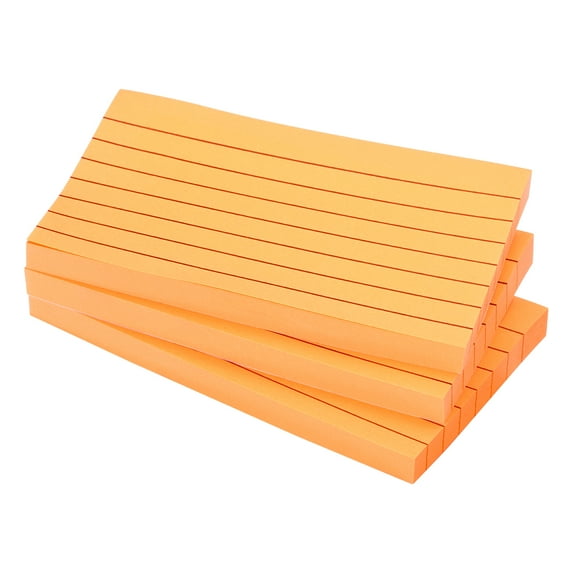 Uxcell 3" x 5" Lined Sticky Notes, Fluorescent Colored Self-Stick Note Pads 100 Sheets/Pad, Orange, 3 Pack