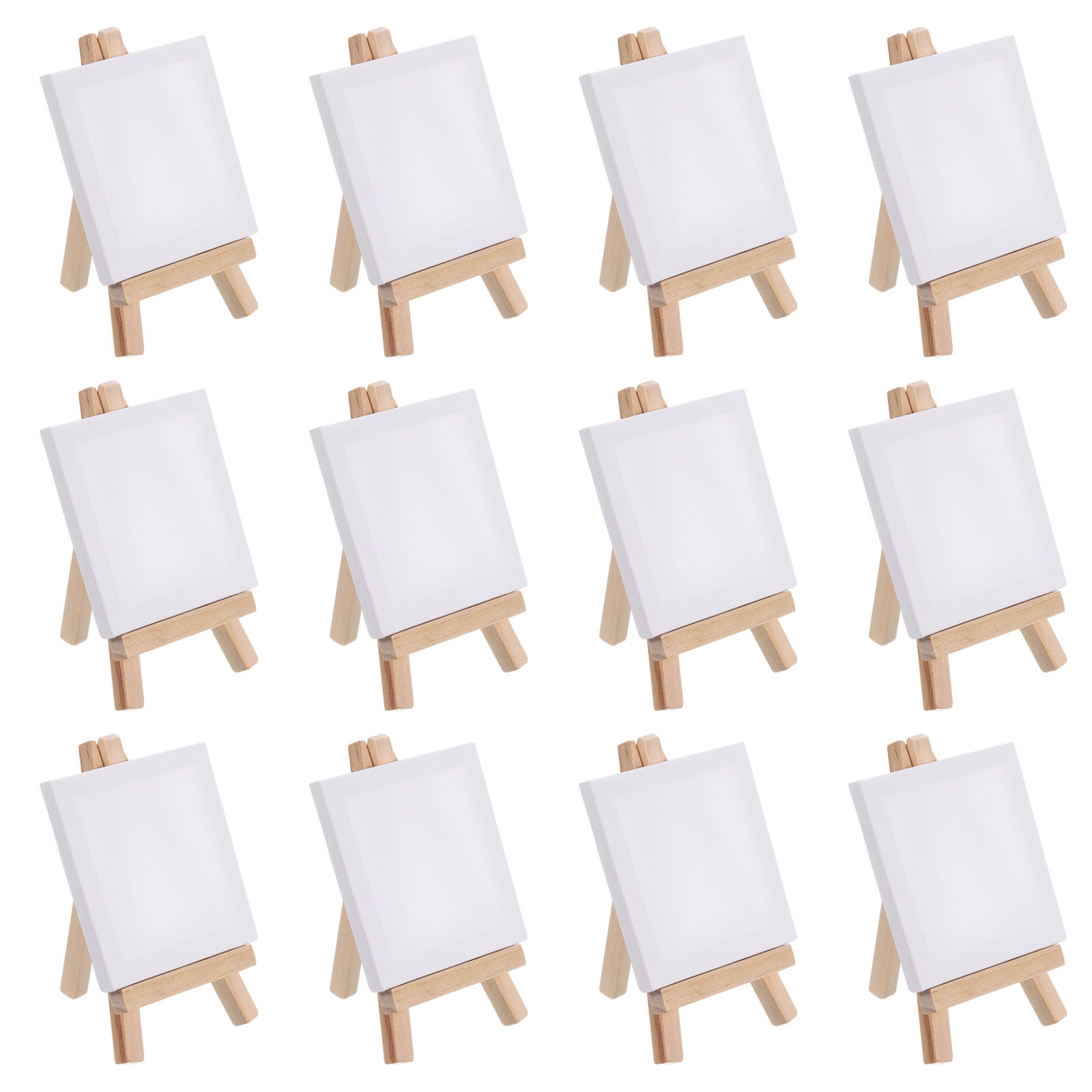 Uxcell 3"x3" Canvas Easel Set Mini Stretched Display Canvas Panel Tripod Holder Stand for Drawing Painting Art 12 Set