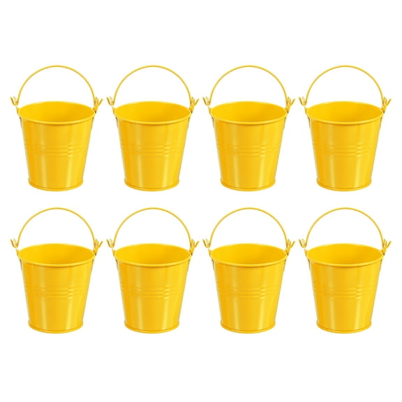Uxcell 3"x3" Small Metal Buckets Mini Galvanized Bucket Colorful Easter Buckets Yellow 8 Pcs