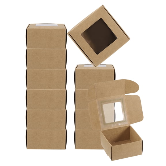 Uxcell 3"x3"x1.5" Paper Soap Box with Window Homemade Soap Boxes Square Presents Packaging Boxes, Brown 30 Pack