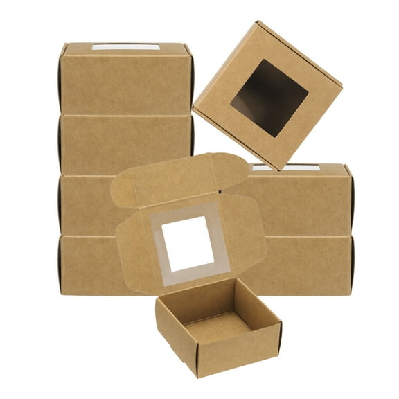 Uxcell 3"x3"x1.6" Paper Soap Box with Window, 40 Pack Soap Boxes Square Presents Packaging Boxes, Brown