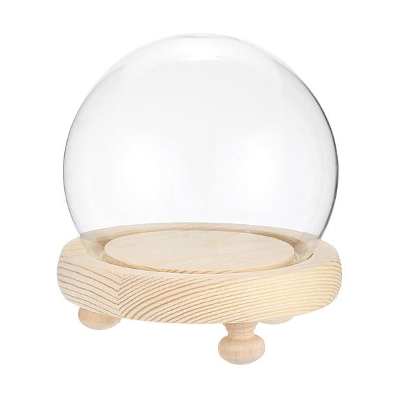 Uxcell 3"x4" Round Glass Display Dome Cloche Tabletop Display Ball Bell Jar for Plants Candles, Wood Color