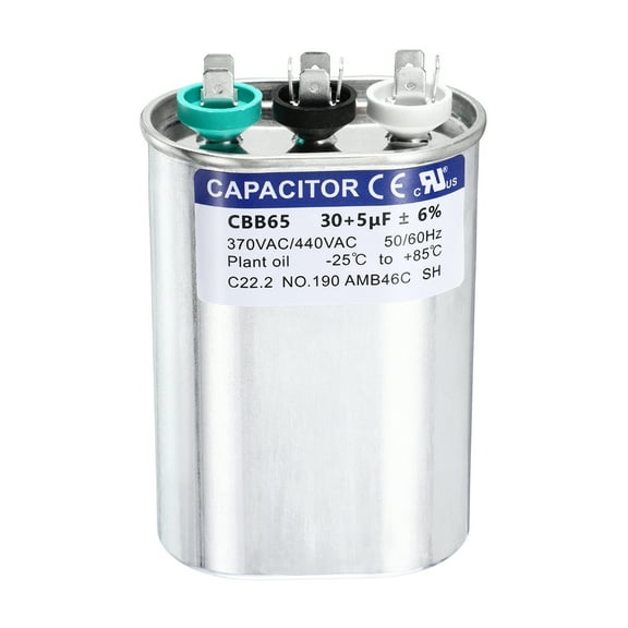 Uxcell 30+5 MFD CBB65 Run Start Capacitor 30+5 uF, 370/440V Oval AC Capacitor for AC Motor Run, HVAC, Air Conditioner, Condenser Motors