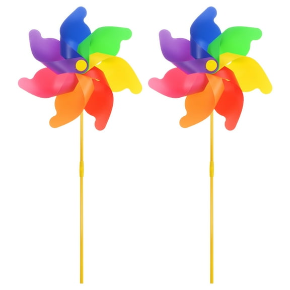 Uxcell 30.7 Inch Rainbow Pinwheels 7 Leaves Wind Plastics Windmill for Party Decorations Outdoor Lawn Yard, Iridescent