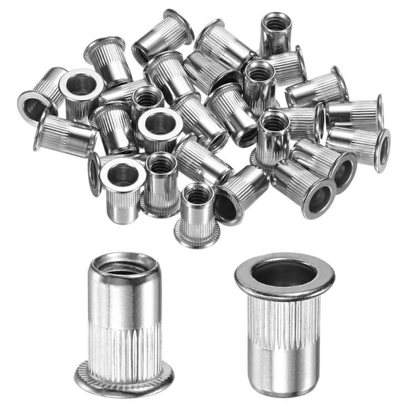 Uxcell 30-Pack 1/4"-20 UNC Rivet Nuts, 304 Stainless Steel Knurled Flat Head Threaded Insert Nuts Knurled Rivet Nuts