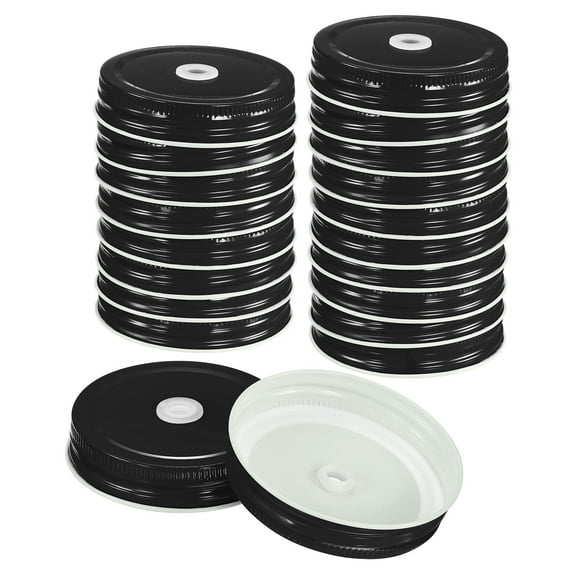 Uxcell 30 Pack 70mm Tinplate Mason Jar Lids Regular Mouth with Straw Hole, Black
