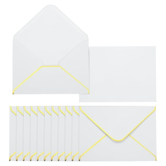 Uxcell 50 Pack A6 Envelopes, 4x6 Card V Flap Envelope Round Edge Valentine Envelopes with Gold Border for Office Wedding Card Invitations Graduation Party Gift, White