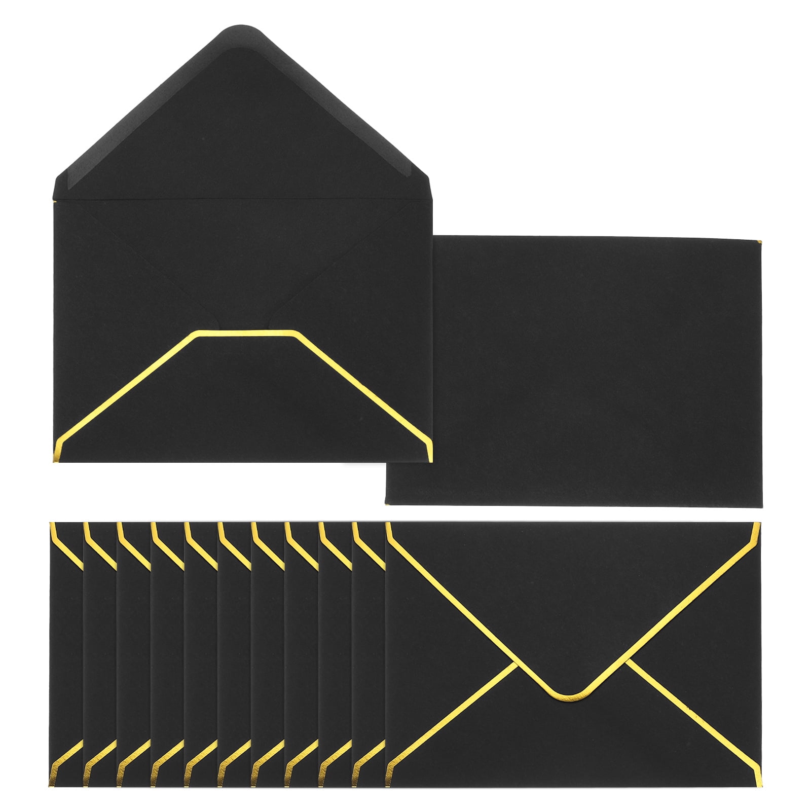 Uxcell 100 Pack A6 Envelopes, 4x6 Card V Flap Envelope Round Edge Valentine Envelopes with Gold Border for Office Wedding Card Invitations Graduation Party Gift, Black