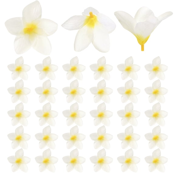 Uxcell 30-Pack Artificial Plumeria Flowers, Fake Silk Heads Flower Plumeria Bulk Petal for DIY Crafts/Dress/Wedding/Party Decoration [Yellow Heart White, 2.36"/ 6cm]