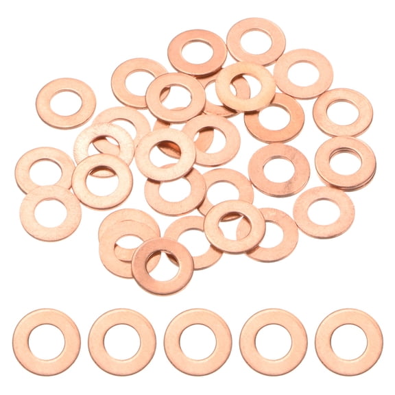 Uxcell 30-Pack Copper Washers, Metric M6x12x1mm Copper Sealing Washers for Bolts Screws Nuts for Automotive
