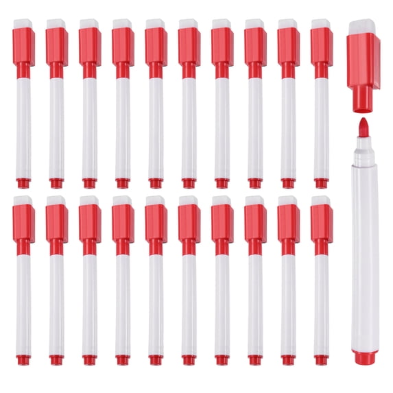 Uxcell 30 Pack Dry Erase Markers Pens, Watercolor Fine Tip Marker, Magnetic Whiteboard Markers with Eraser Cap for Paper Drawing Art Supplies Office Home, Red