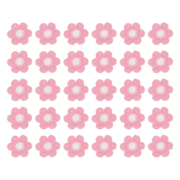 Uxcell 30 Pack Flower Sew on Patches, 35 x 35mm Crochet Flower Applique, Pink