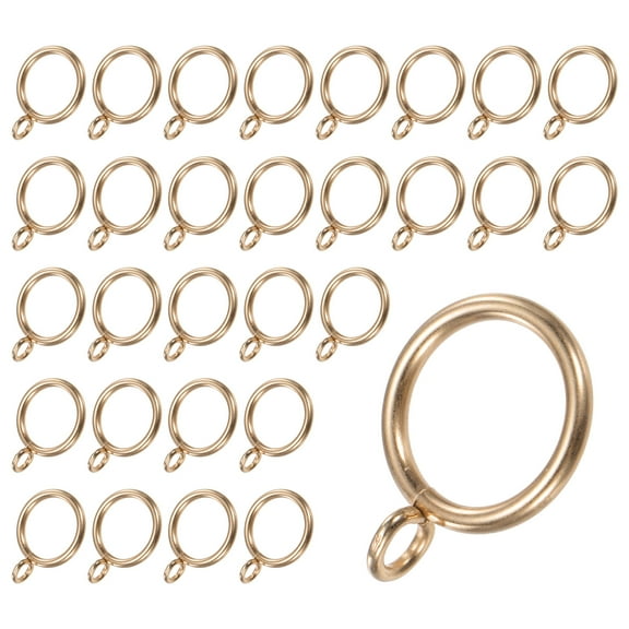 Uxcell 30 pack Gold Curtain Rings with Eyelet, Rustproof Metal Rings for Curtain Rods, 1 inch Interior Diameter Drapery Rings for Curtain Rods