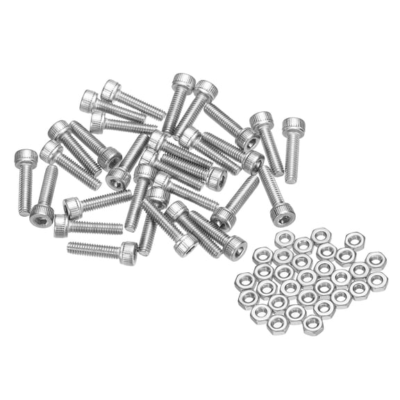 Uxcell 30 Pack Hex Socket Head Cap Screws Bolts, M2.5x10mm 304 Stainless Steel Socket Drive Machine Screws Bolts with Nuts, Full Threaded, Silver