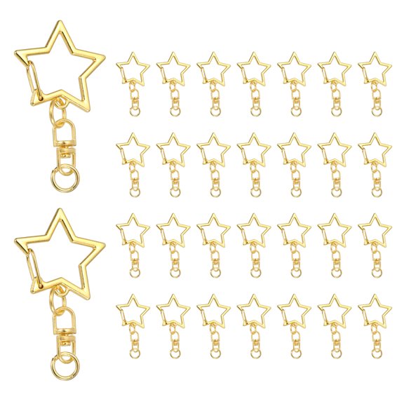40 Pack Metal Spring Snap Keychain Clip, Star Shaped Swivel Key Ring, Gold