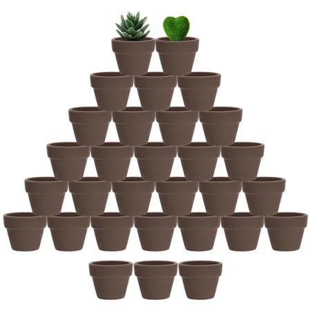 Uxcell 30-Pack Mini Terracotta Pots, 2" Ceramic Tiny Breathable Clay Planters with Drainage Holes [Dark Brown]