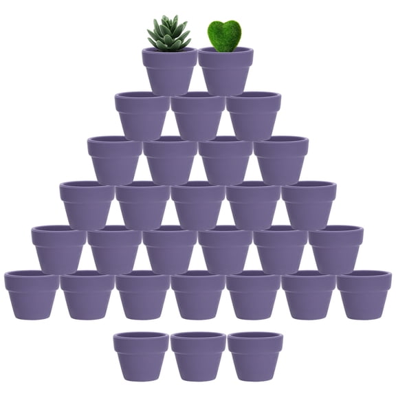 Uxcell 30-Pack Mini Terracotta Pots, 2" Ceramic Tiny Breathable Clay Planters with Drainage Holes [Dark Purple]