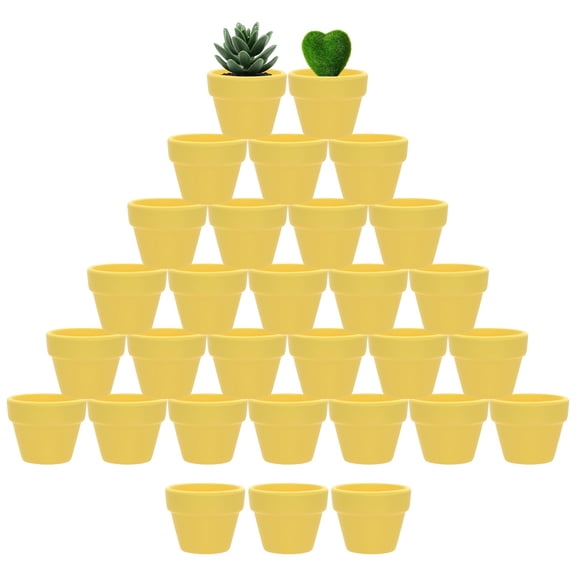 Uxcell 30-Pack Mini Terracotta Pots, 2" Ceramic Tiny Breathable Clay Planters with Drainage Holes [Yellow]