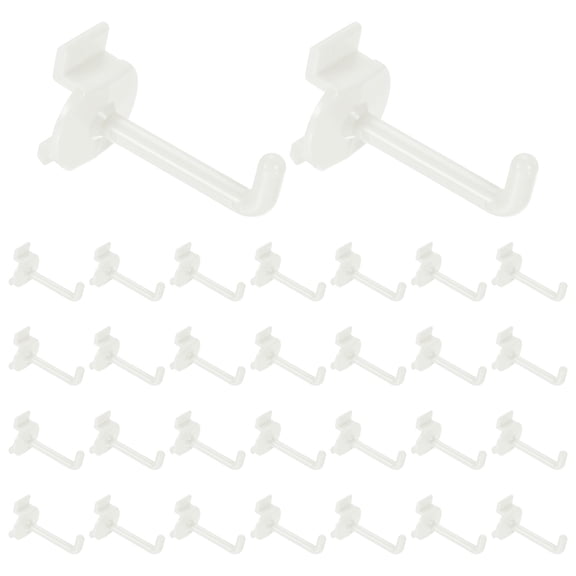 Uxcell 30 Pack Slat Wall Panel Hooks, 1.5 Inch Plastic Slat Wall Accessories Gridwall Hooks Shelves Hanging Accessories for Gridwall Tool Storage Wall Organization Shop Retail, White
