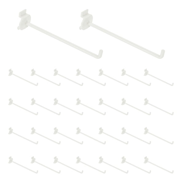 Uxcell 30 Pack Slat Wall Panel Hooks, 4.5 Inch Plastic Slat Wall Accessories Gridwall Hooks Shelves Hanging Accessories for Gridwall Tool Storage Wall Organization Shop Retail, White