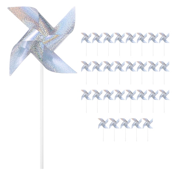 Uxcell 30-Pack Wind Spinner Sparkly Lawn Pinwheels, 9 Inch Plastic Reflective Pinwheels for Garden [Silver Tone]