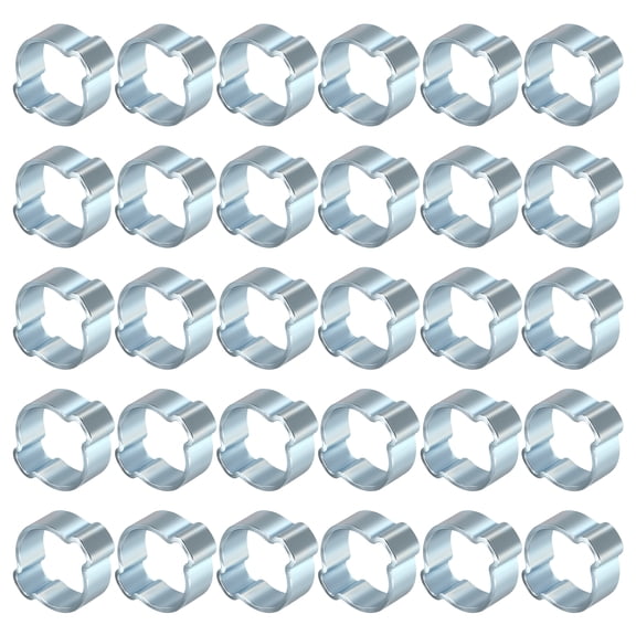 Uxcell 30 Packs Galvanized Steel Double Ear Hose Clamps, Adjustable Range 15-18mm Zinc-Plated Two-Ear O Clip Crimp Ring, Cinch Ring Crimp Pinch Assortment Kit for Plumbing, Marine, Silver