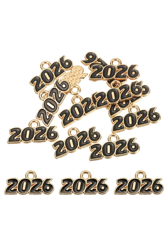 30 Pcs 2026 Enamel Number Charm, Graduation Year Number Charm Pendant for DIY Crafting Bracelets Earrings Hats Keychains Graduation Party, Black 18 x 9 mm