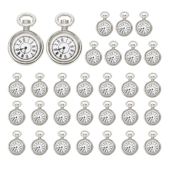 Uxcell 30 Pcs Alloy Watch Clock Charm Pendant, Dark Silver, 0.67 x 0.5 Inch