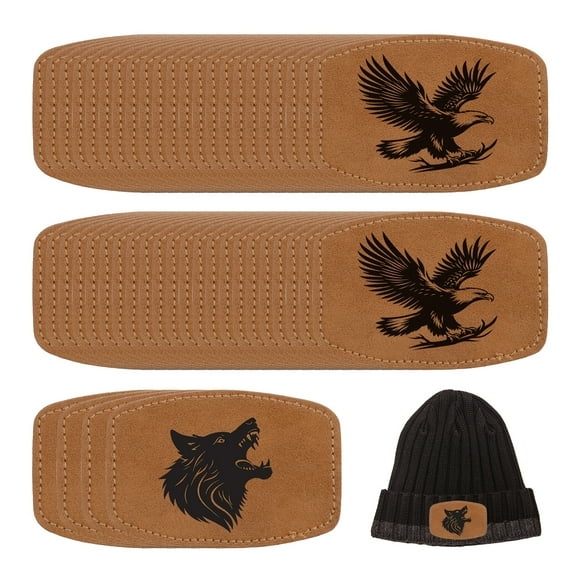 Uxcell 30 Pcs Blank Leather Hat Patches, Laser Engraving Iron-on Irregular Laserable Rustic Leatherette Patch for Hats Cap, Brown 2.99x1.97Inch