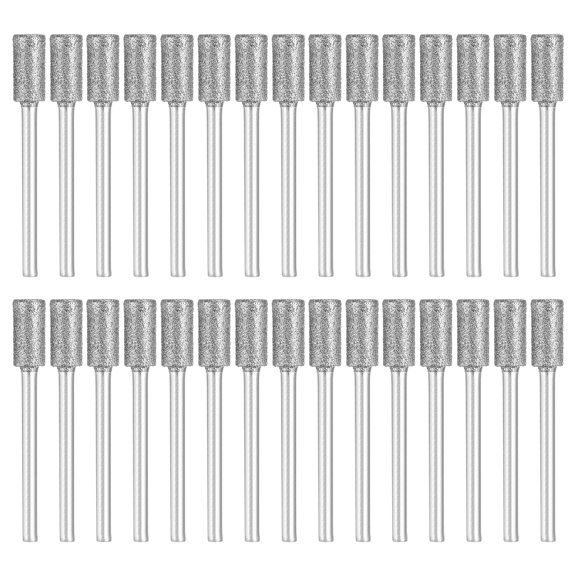 Uxcell 30 Pcs Diamond Burrs Bits, 120Grit 0.24" Dia Cylinder Head Bit Rotary Tools with 1/8" Shank for Metal Polish, Silver