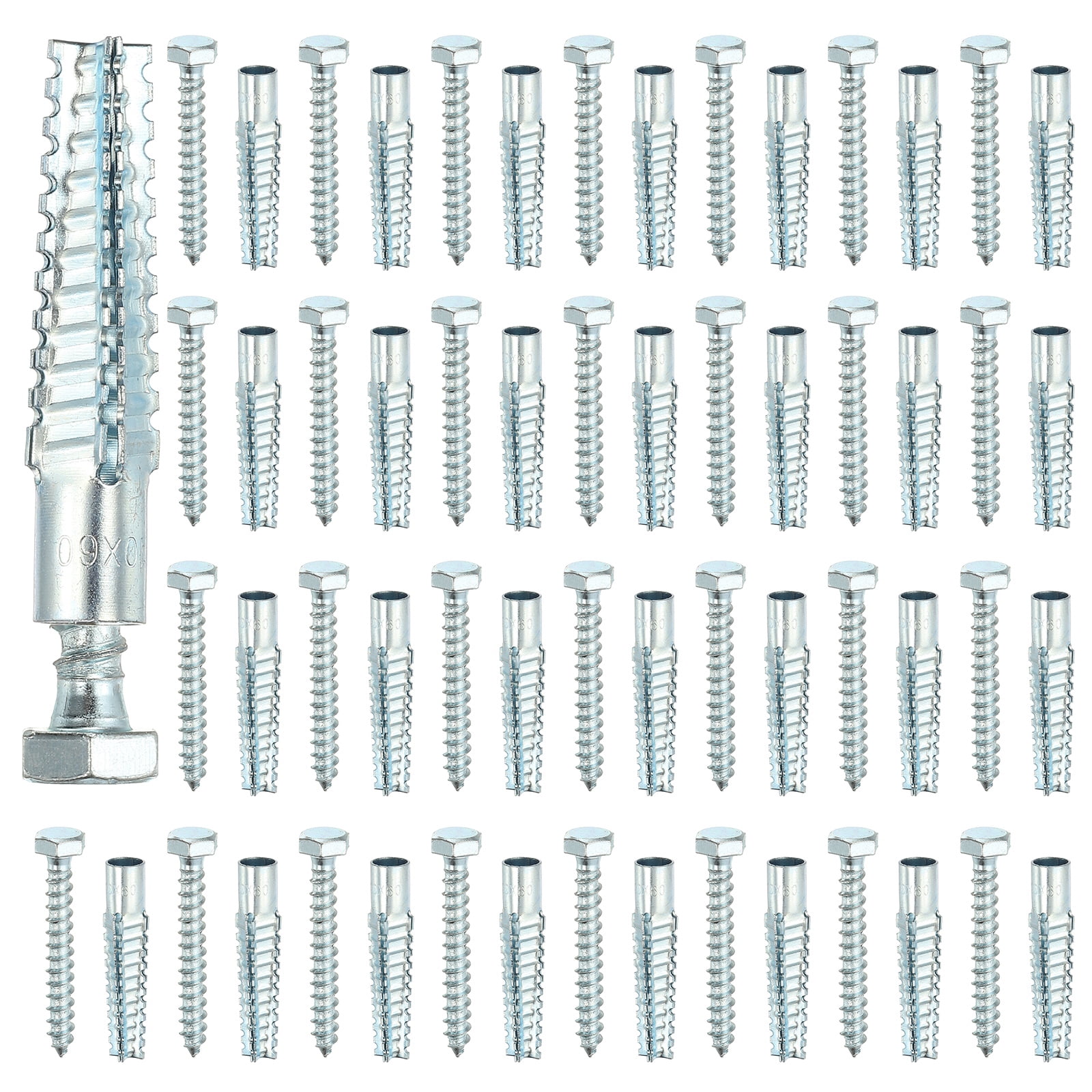 Uxcell 30 Pcs Drywall Hollow Wall Anchors with Screws, 0.31 x 2.56'' Heavy Duty Steel Wall Anchors Kit, Dry Wall Anchors for Concrete Wall Plaster Wall, Silver