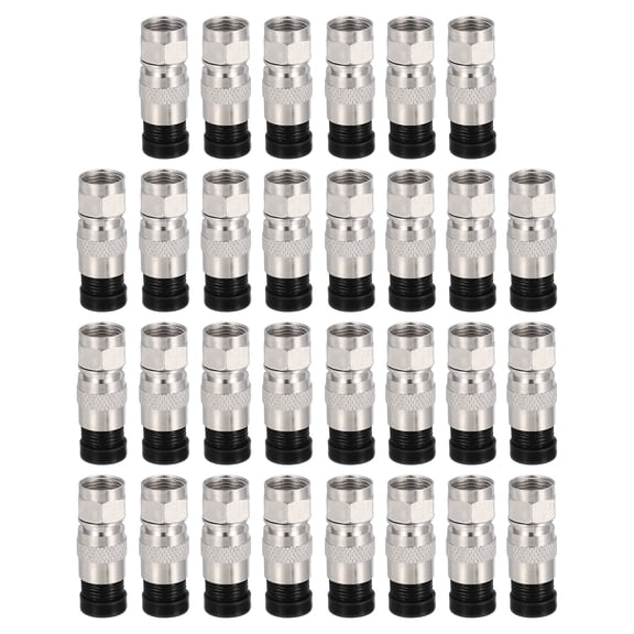 Uxcell 30 Pcs F Type Coaxial Cable Compression Connectors, 75 Ohm Zinc Alloy RG6 Coaxial Male Connector with Water Tight O Ring for Cable TV Antennas Routers Modems Satellite TV, Black