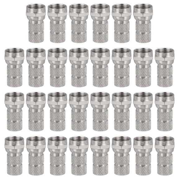 Uxcell 30 Pcs F Type Coaxial Cable Connectors , 75 Ohm Nickel Plating RG6 Coaxial Male Connector with Water Tight O Ring for Cable TV Antennas Routers Modems Satellite TV, Silver