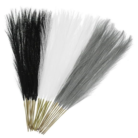 Uxcell 30 Pcs Faux Pampas Grass, 17.7 Inch Black/White/Gray Fluffy Artificial Pampas Grass Decor for Living Room