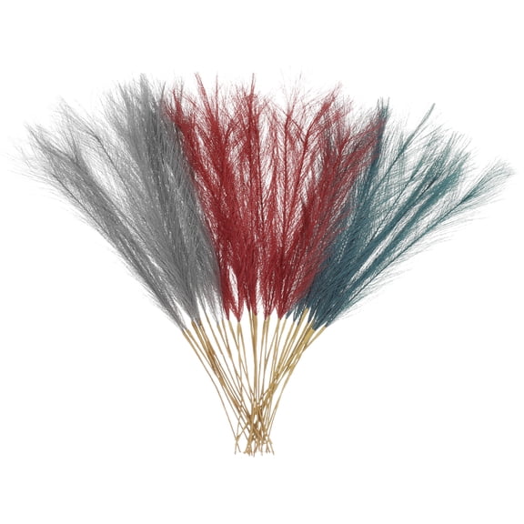 Uxcell 30 Pcs Faux Pampas Grass 52cm/20.5" Artificial Fake Dried Pampas Grass Decor with Stem for Floor Vase Filler, Home Decoration, Light Grey/Blue Green/Wine Red